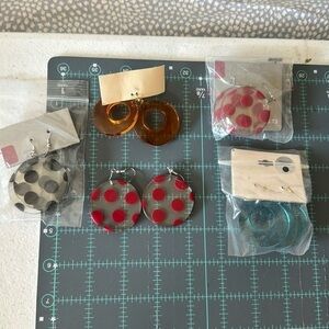 Five pairs chunky plastic earrings. Cute